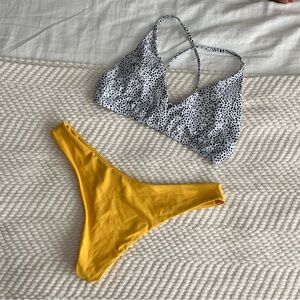 Yellow and Black Polka Dot Bikini Set